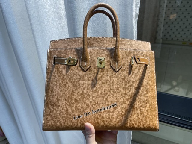 Hermes專櫃經典款手提女包 愛馬仕birkin25cm Epsom掌紋外縫 金棕色金扣純手工 ttd1049